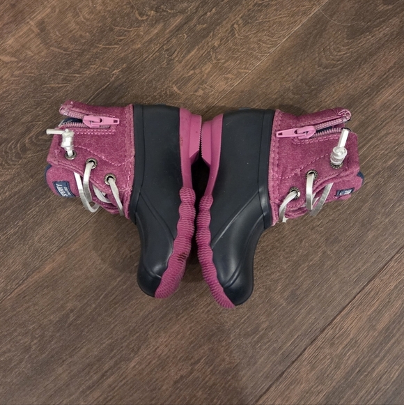 Sperry Girl’s 6mo Purple Black Lace Up Rain Duck Boots - Picture 2 of 6